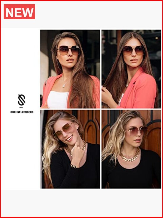 Trendy Square Sunglasses Oversized Designer Style UV Protection Wrap Around main image 6
